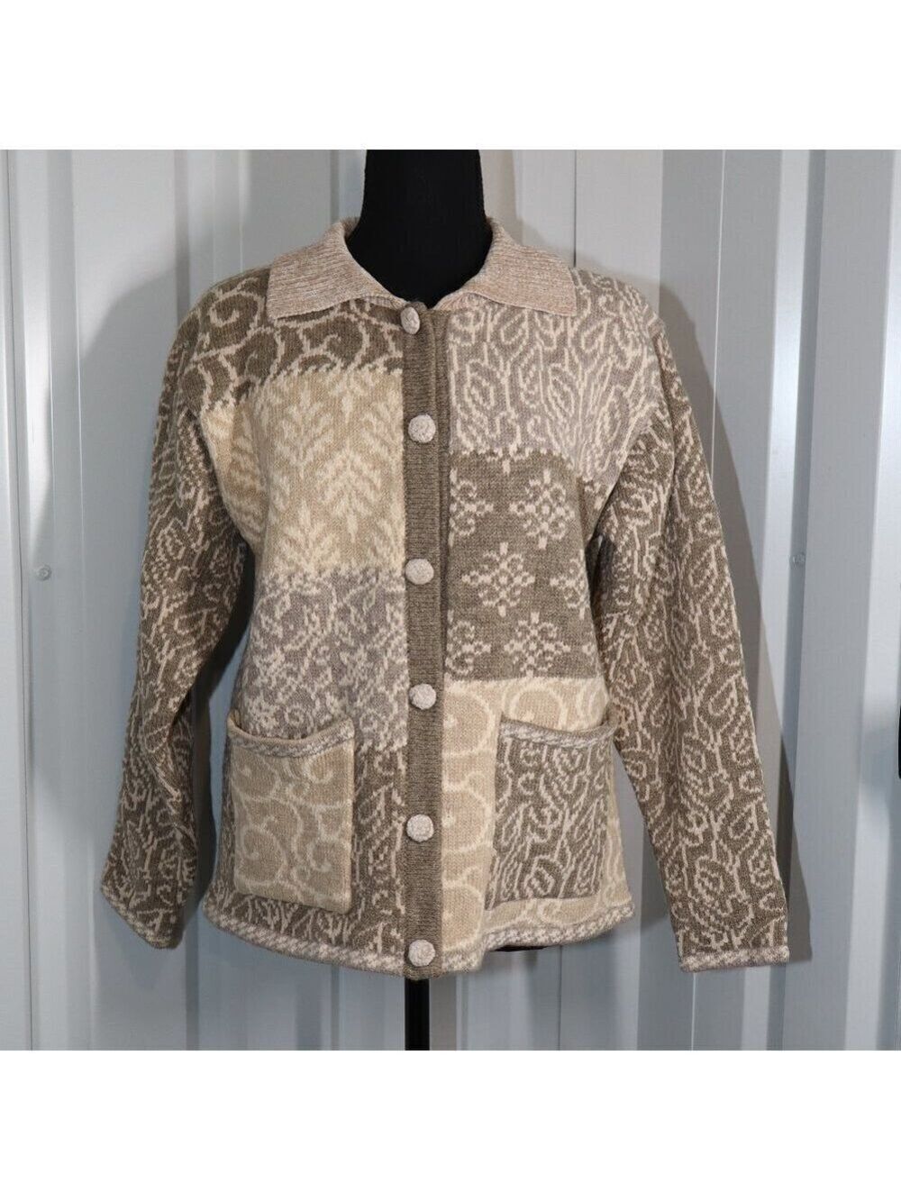 Icelandic Design Womens Wool Blend Cardigan Sweater Size Small Earthtone Button